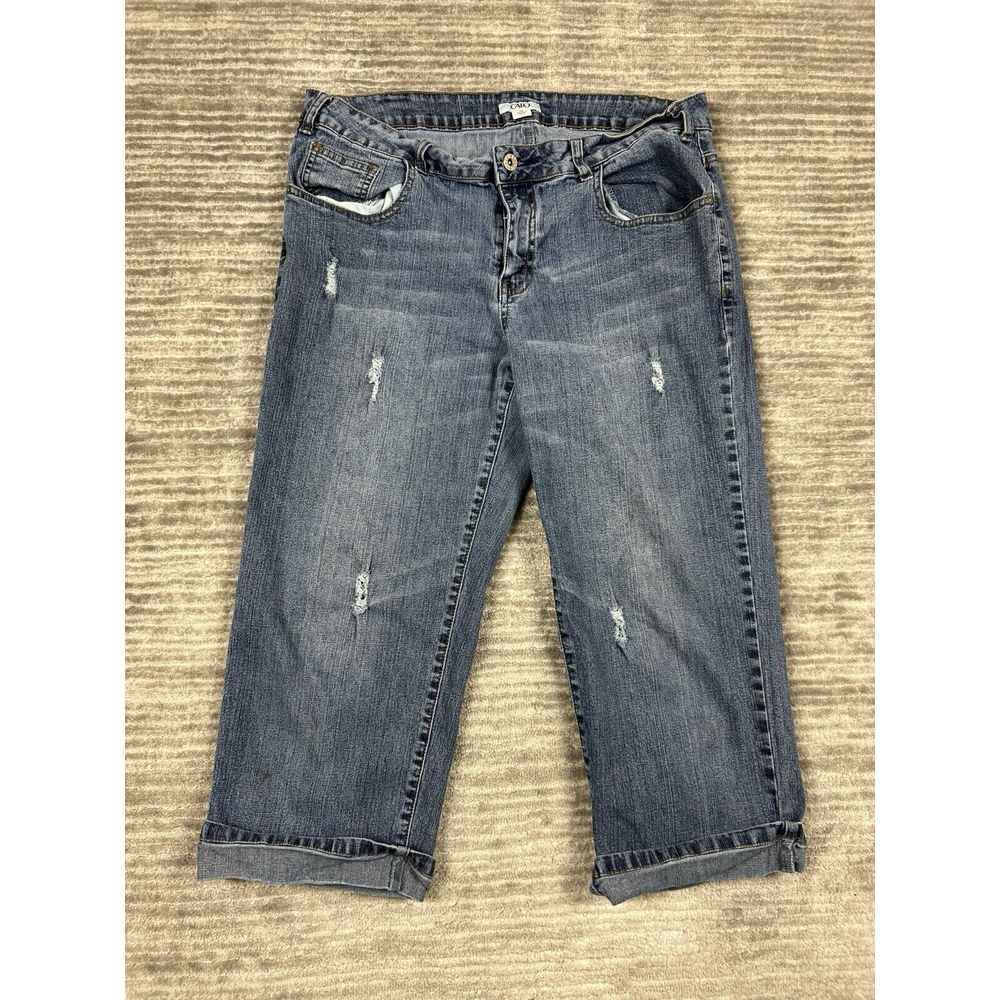 Cato Jeans Womens 14 Blue Distressed Cropped Denim Casual